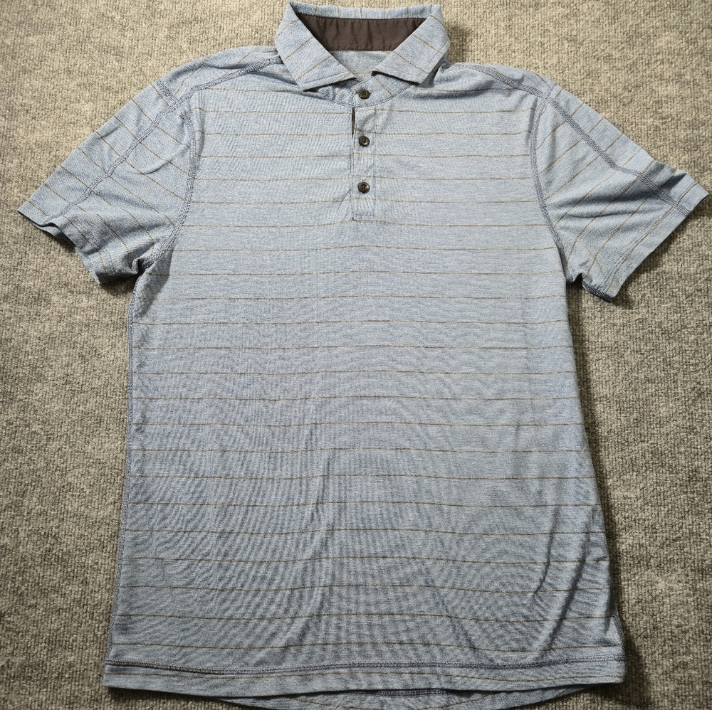 Lululemon Men's Blue Striped Performance Polo Size Medium